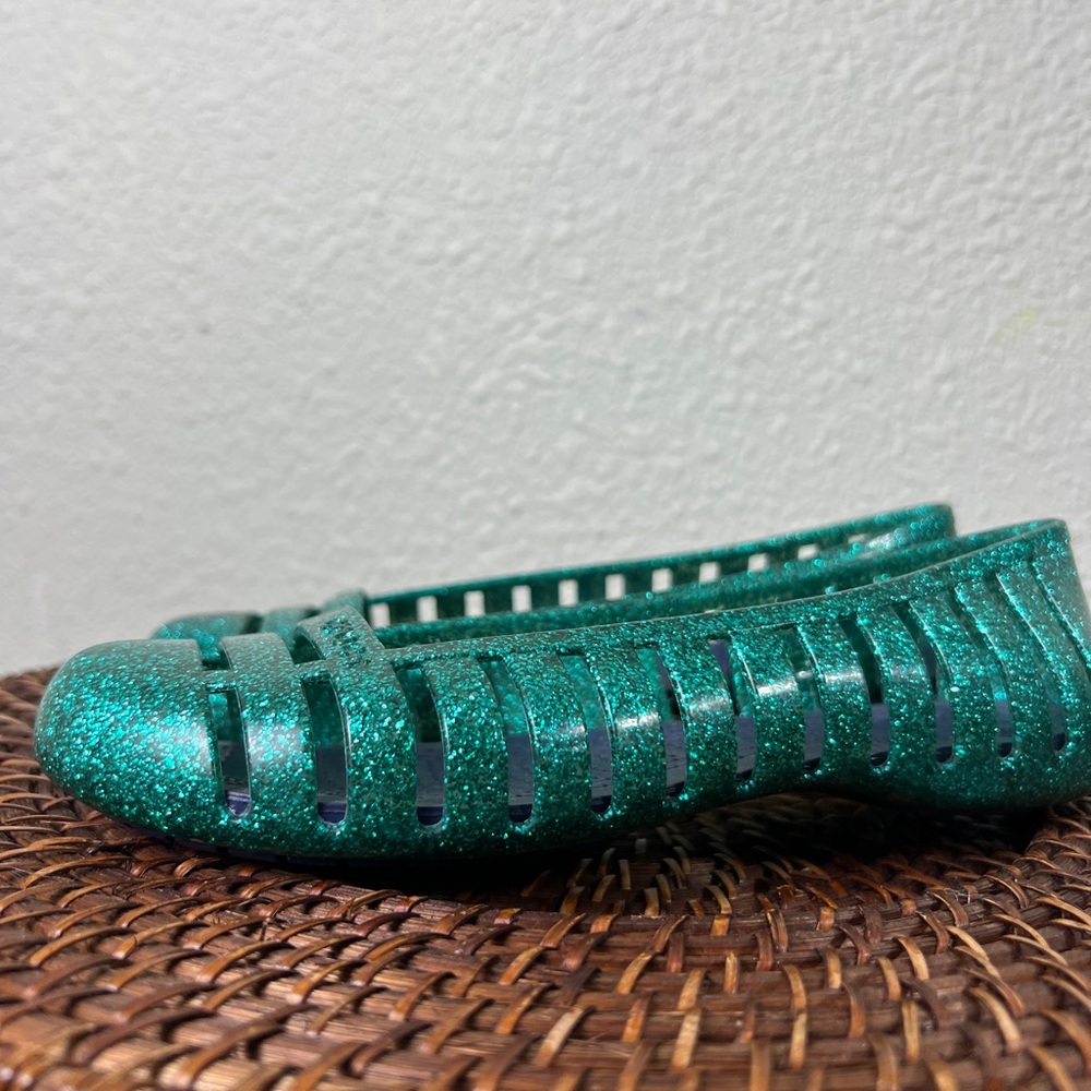 Crocs Adrina II Girl's Green Glitter Flat Shoes Jelly Ballet Size  3 - Picture 8 of 9